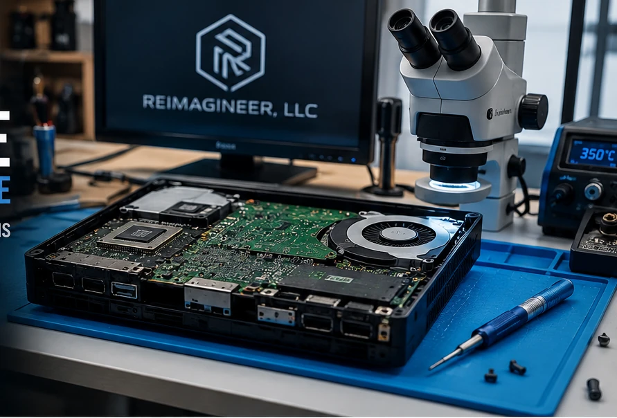 Game console motherboard under professional diagnostic inspection