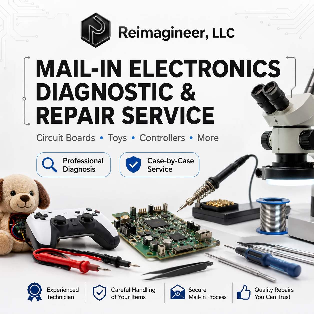 Professional electronics diagnostic and repair service workbench