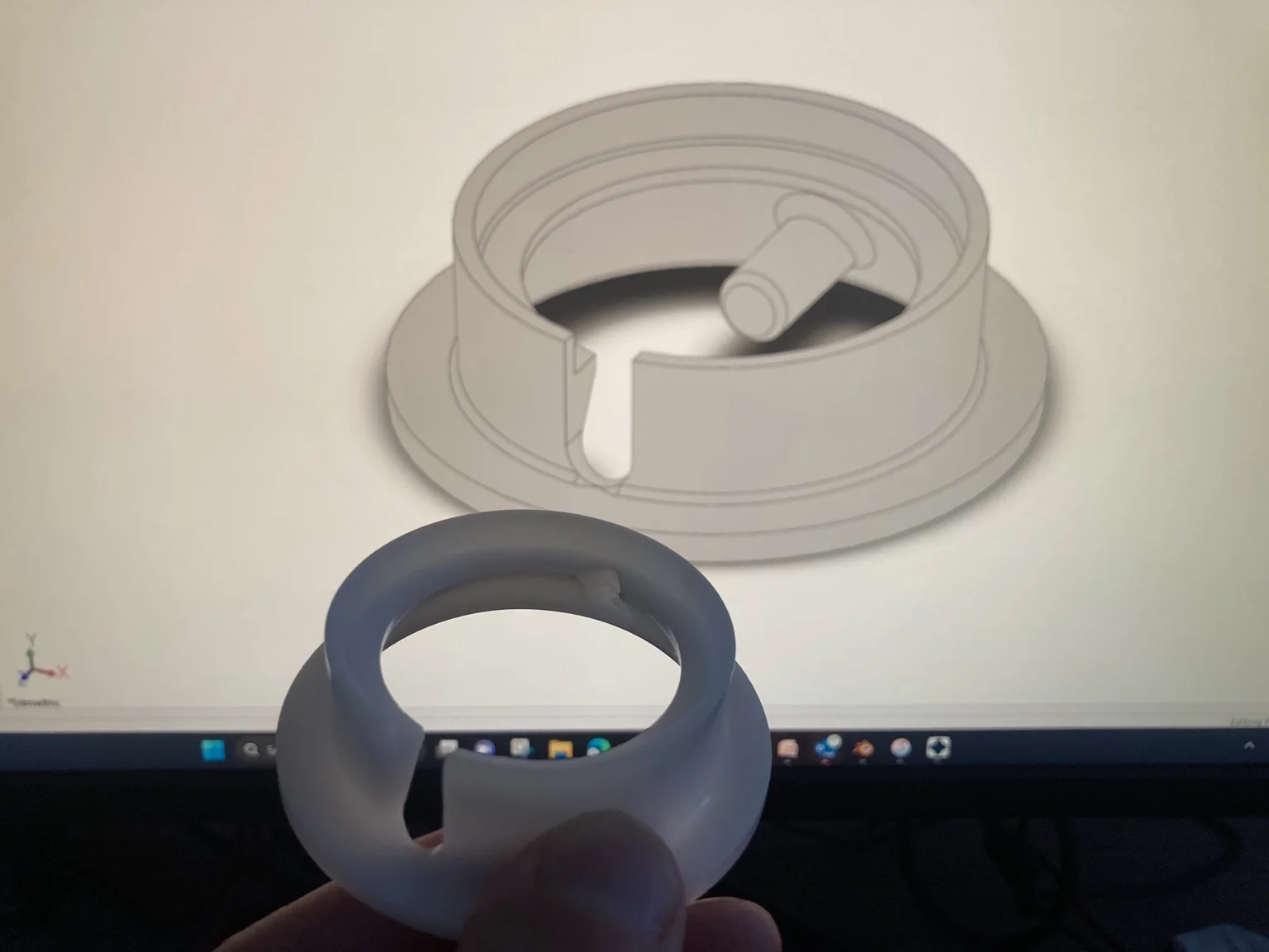 Custom replacement part shown with its CAD model