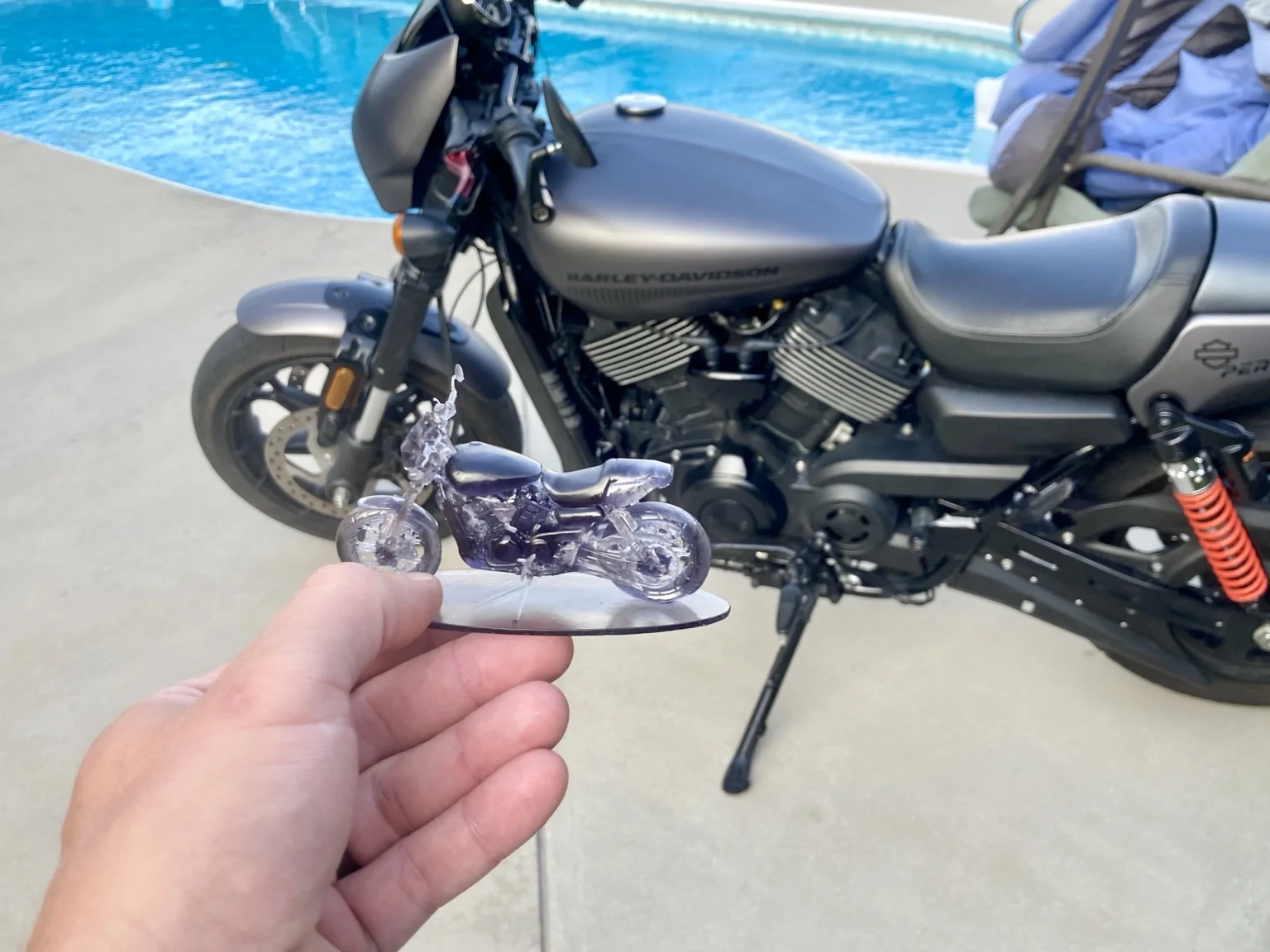 Miniature motorcycle fabricated from captured scan geometry
